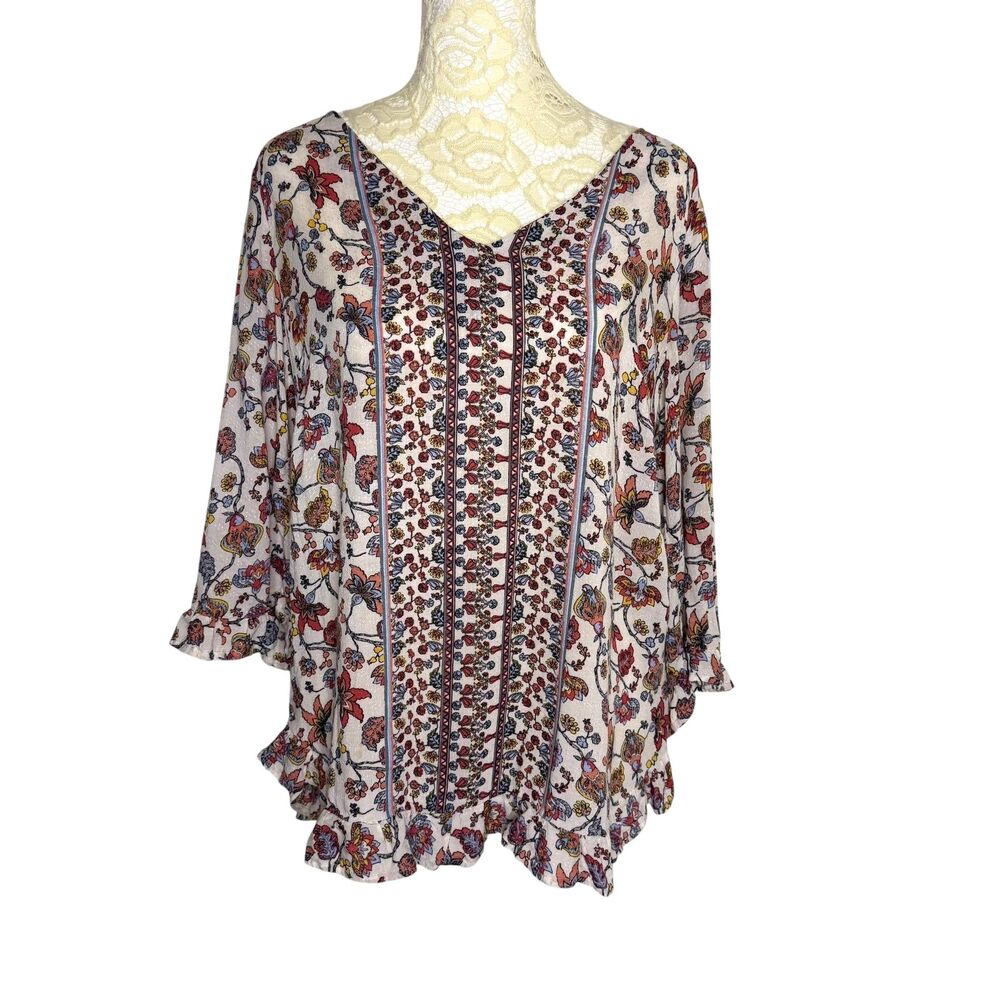 Live And Let Live Tunic Top Blouse Boho Ruffle Floral Paisley Geometric S